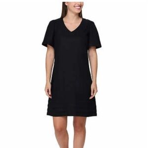 Nicole Miller Women's short sleeve dress V-neck linen blend Black Sz Small